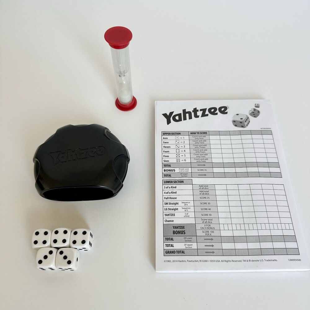 Yahtzee Game Replacement Piece Part Lot Dice Cup Score Pad Sheets Sand Timer Red